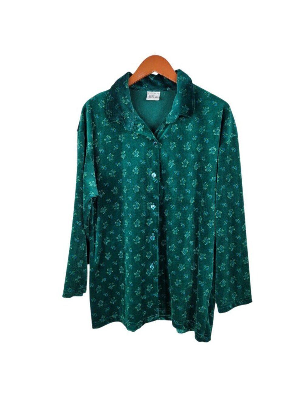 Vintage Jacket Top Large Velvet Romantic Shacket Green Button Up Floral Velour